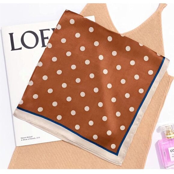 Brown Polka Dot Mulberry Silk Neck Scarf - Picture 4 of 5